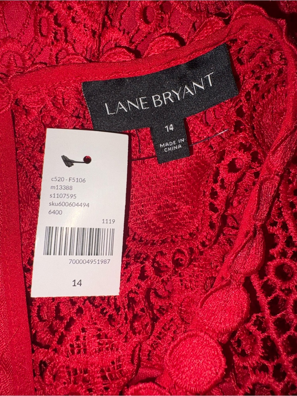 Lane Bryant Red scalloped lace peplum top with short sleeves Size 14 NWT - Picture 7 of 8